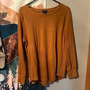 Women's Burnt Orange Waffle Knit Long Sleeve Top
